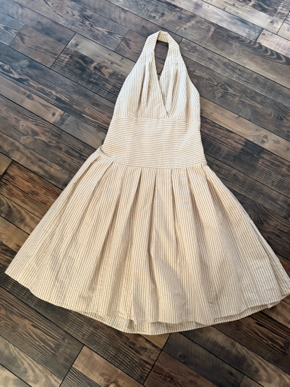 Striped Seersucker Cream and Beige Sundress
